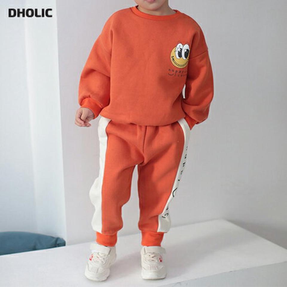 【キッズ30%OFF】裏起毛ビックスマイルスウェット上下SET・u10198 キッズ 【3~8才】【pt】【韓国 ファッション セットアップ スウェット トレーナー 長袖 ロング パンツ ジョガーパンツ 無地 女の子 男の子 キッズ 子供 子供服 幼稚園 通学 通園 低学年 秋 冬】【KIDS】