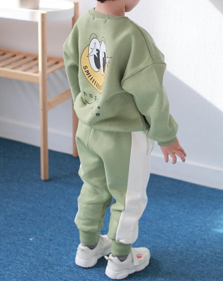 【キッズ30%OFF】裏起毛ビックスマイルスウェット上下SET・u10198 キッズ 【3~8才】【pt】【韓国 ファッション セットアップ スウェット トレーナー 長袖 ロング パンツ ジョガーパンツ 無地 女の子 男の子 キッズ 子供 子供服 幼稚園 通学 通園 低学年 秋 冬】【KIDS】
