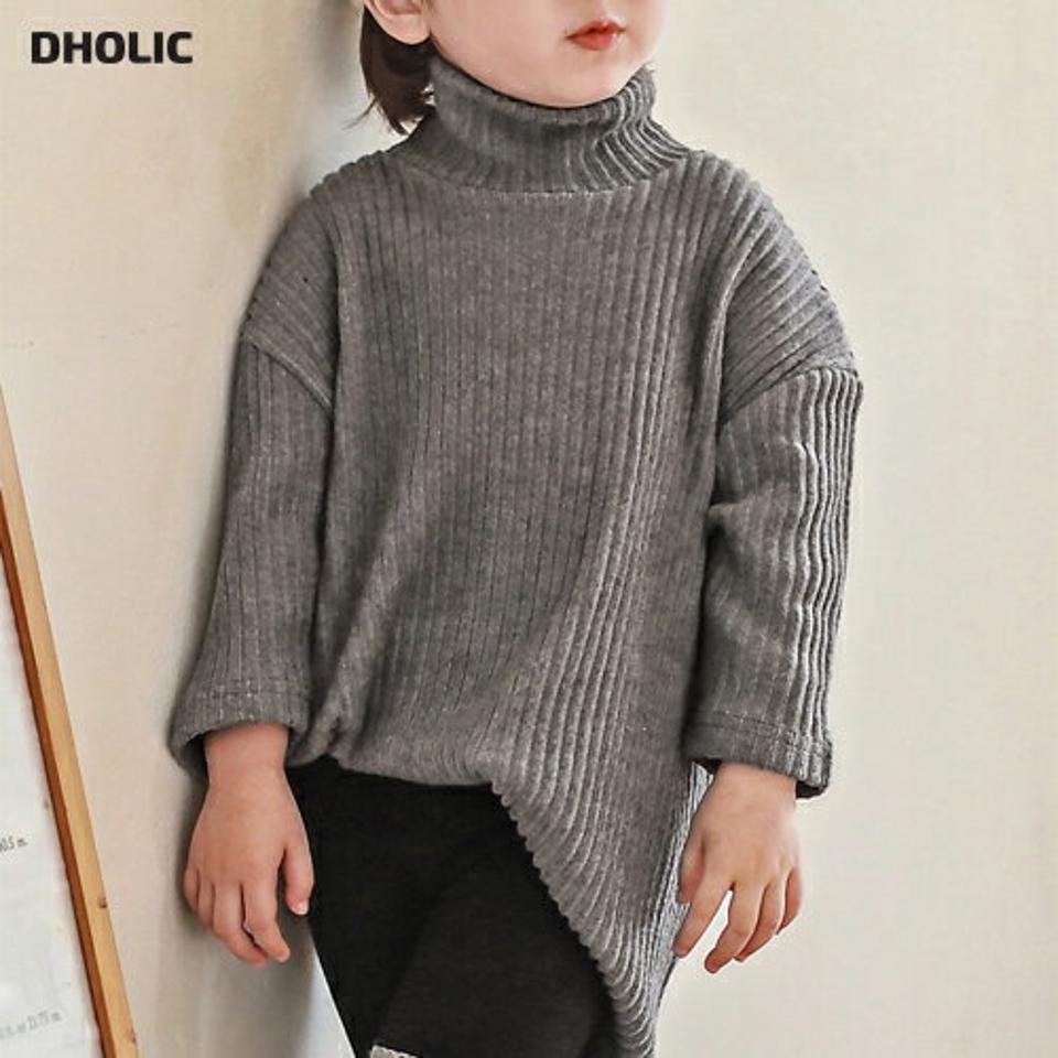 起毛リブハイネックTシャツ・p010537 キッズ 【3~8才】【tops】【韓国 ファッション トップス Tシャツ カットソー ハーフネック 長袖 ルーズ ゆったり フランネル リブTシャツ 女の子 男の子 キッズ 子供服 幼稚園 通学 通園 低学年 秋 冬】【KIDS】【WS】