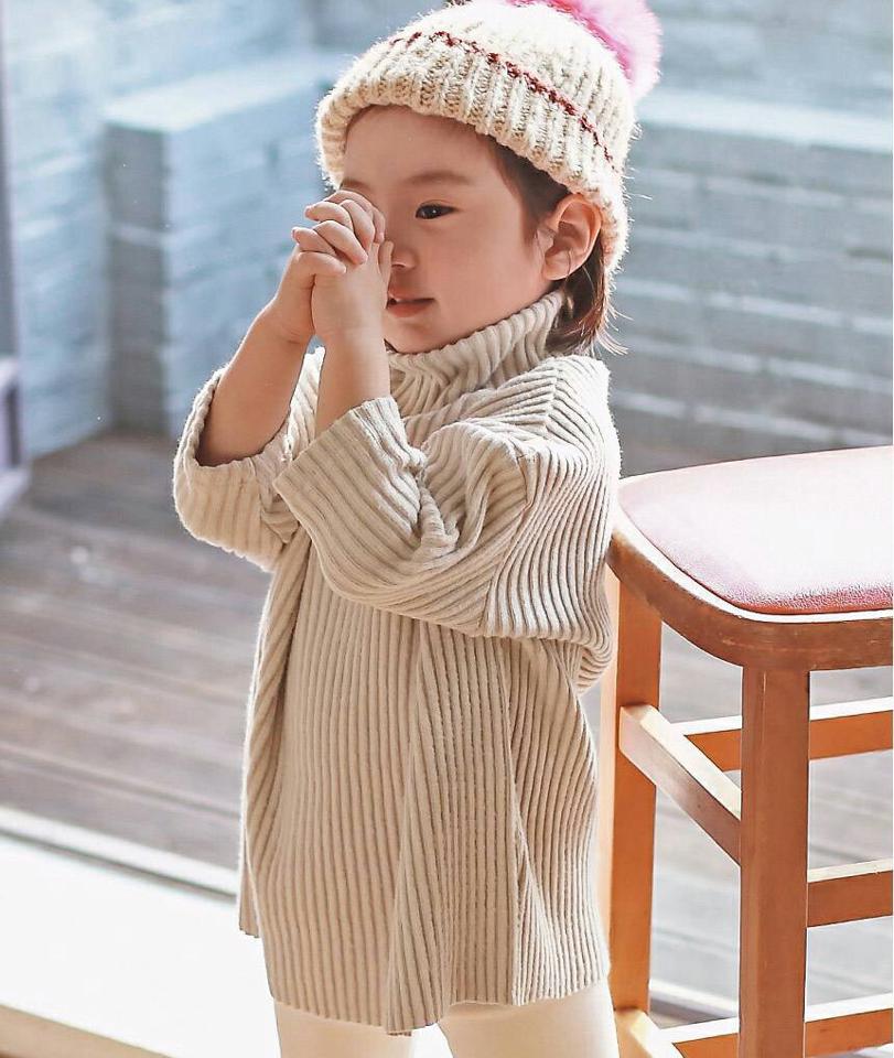 起毛リブハイネックTシャツ・p010537 キッズ 【3~8才】【tops】【韓国 ファッション トップス Tシャツ カットソー ハーフネック 長袖 ルーズ ゆったり フランネル リブTシャツ 女の子 男の子 キッズ 子供服 幼稚園 通学 通園 低学年 秋 冬】【KIDS】【WS】