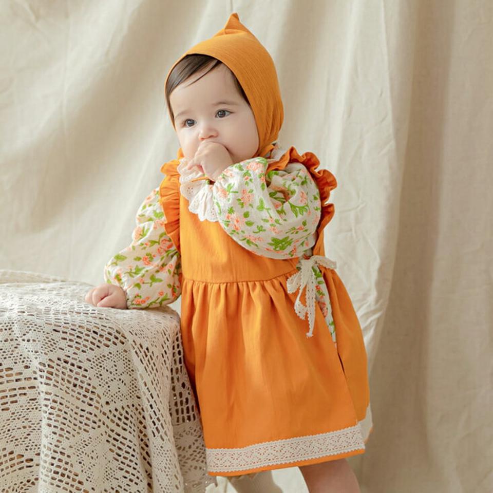 レベッカエプロンワンピース・p008952 キッズ【0~2才】【ops】【ワンピース フリル スリーブレス ノースリーブ 赤ちゃん ベビー 出産祝い プレゼント エプロンワンピース かわいい 女の子 秋 冬 韓国 韓国子供服 子供 こども 子供服 こども服】【KIDS】