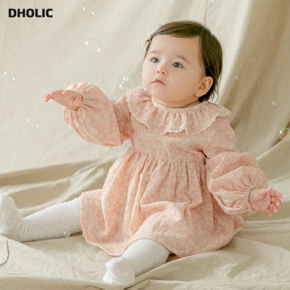 メリッサワンピース・p008944 キッズ【0~2才】【ops】【ワンピース 長袖 ガーリー 可愛い かわいい 出産祝い プレゼント 赤ちゃん ベビー 総柄 模様 花柄 女の子 秋 冬 韓国 韓国子供服 子供 こども 子供服 こども服】【KIDS】