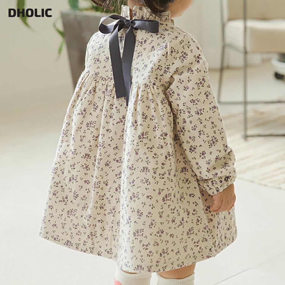 バックリボンフラワーワンピース・p010532 キッズ 【3~8才】【ops】【韓国 ファッション ワンピース ミディワンピース ミドル ミディアム 膝丈 フレア Aライン 長袖 女の子 小花柄 キッズ 子供 子供服 幼稚園 通学 通園 低学年 秋 冬】【KIDS】