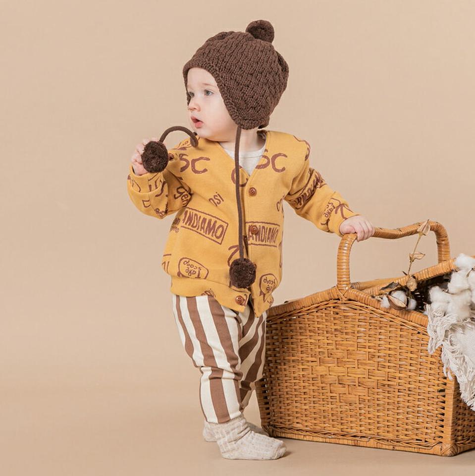 ブラウンストライプレギンス・p008967 キッズ【0~2才】【pt】【レギンス パンツ ズボン ロングパンツ 長ズボン ストライプ柄 カジュアル ブラウン 茶色 ラフ 女の子 男の子 秋 冬 韓国 韓国子供服 子供 こども 子供服 こども服】【KIDS】