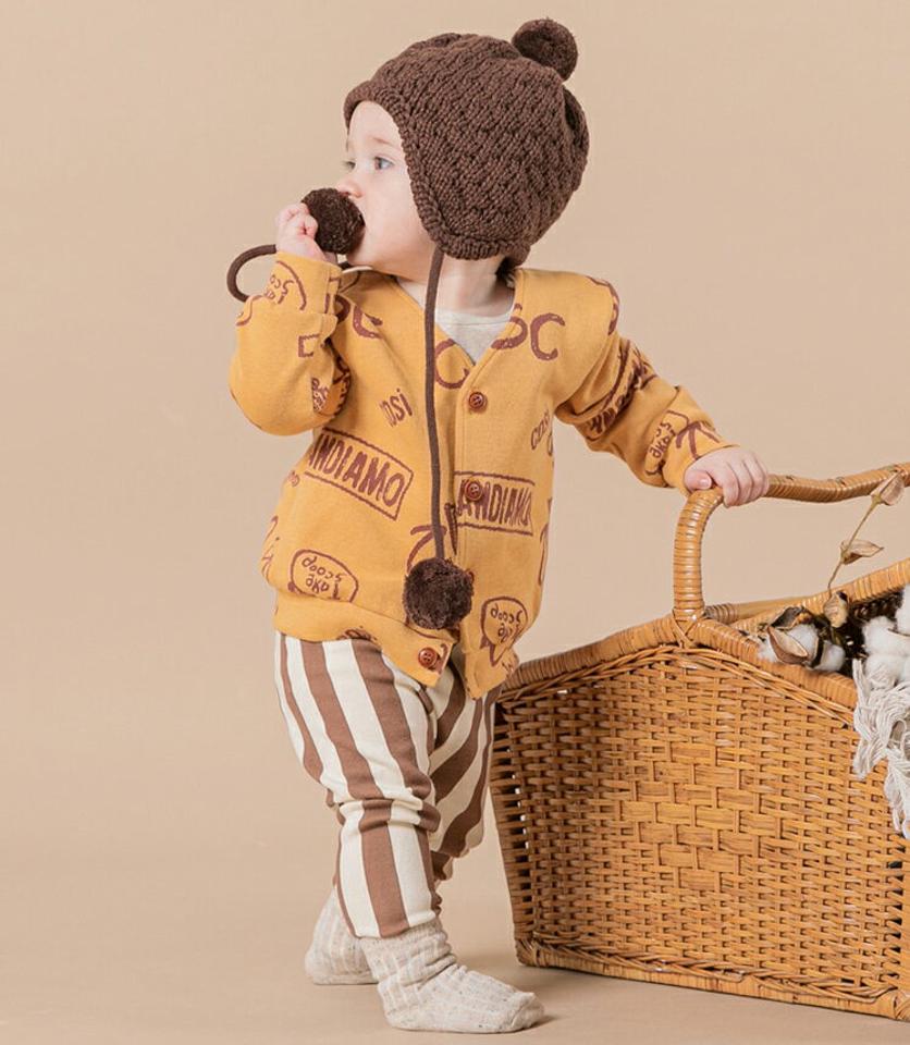 ブラウンストライプレギンス・p008967 キッズ【0~2才】【pt】【レギンス パンツ ズボン ロングパンツ 長ズボン ストライプ柄 カジュアル ブラウン 茶色 ラフ 女の子 男の子 秋 冬 韓国 韓国子供服 子供 こども 子供服 こども服】【KIDS】