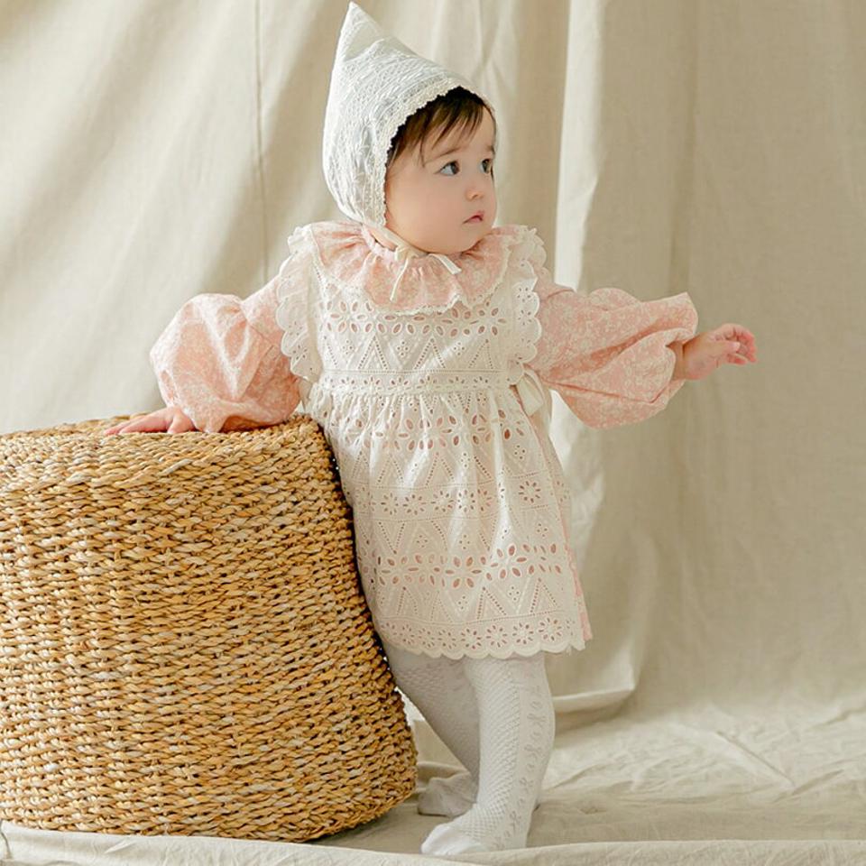 レースエプロンワンピース・p008960 キッズ【0~2才】【ops】【ワンピース レース 総レース スリーブレス ノースリーブ フリル エプロンワンピース 可愛い かわいい ガーリー 女の子 秋 冬 春 韓国 韓国子供服 子供 こども 子供服 こども服】【KIDS】