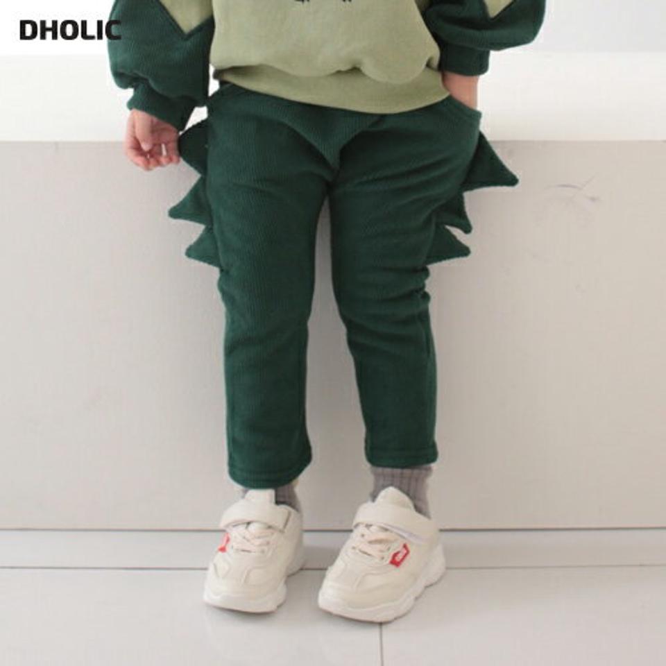 【キッズ30%OFF】裏起毛配色ボーダーダイナソーパンツ・u10540 キッズ 【3~8才】【pt】【韓国 ファッション ボトムス パンツ ロング スリム 細身 ウエストゴム コットンパンツ 恐竜 ユニーク 男の子 キッズ 子供 子供服 幼稚園 通学 通園 低学年 秋 冬】【KIDS】