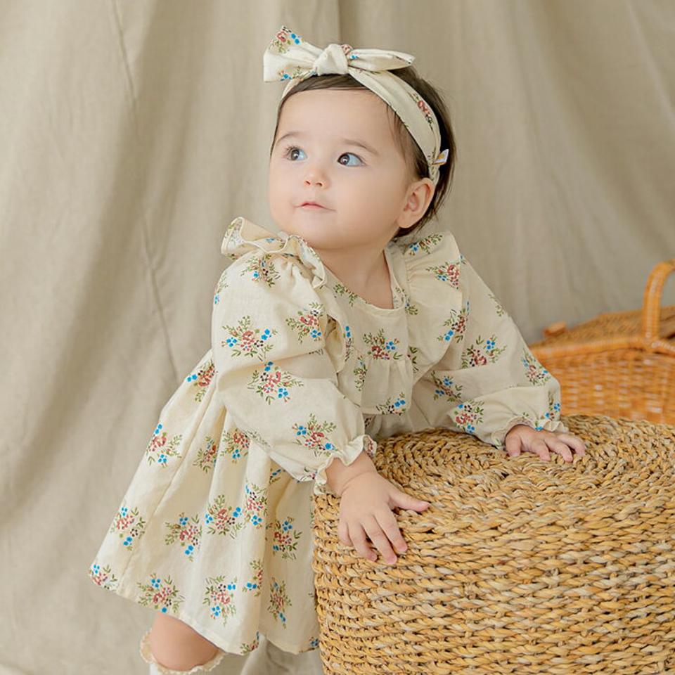 フォレストワンピース・p008956 キッズ【0~2才】【ops】【ワンピース 長袖 ロングワンピース 花柄 フラワー フェミニン 可愛い かわいい 女の子 フリル レトロ 秋 冬 韓国 韓国子供服 子供 こども 子供服 こども服】【KIDS】