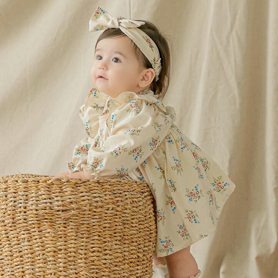 フォレストワンピース・p008956 キッズ【0~2才】【ops】【ワンピース 長袖 ロングワンピース 花柄 フラワー フェミニン 可愛い かわいい 女の子 フリル レトロ 秋 冬 韓国 韓国子供服 子供 こども 子供服 こども服】【KIDS】