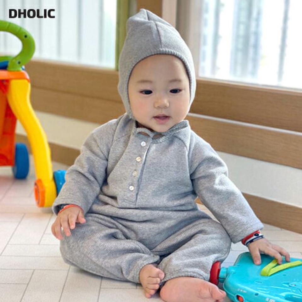 【キッズ30%OFF】帽子SETリブロンパース・u08732 キッズ【0~2才】【bc】【ボディスーツ ボディースーツ 長袖 パンツ ズボン ロングパンツ 長ズボン　帽子 セット set リブ 単色 無地 シンプル 女の子 男の子 秋 冬 韓国 韓国子供服 子供 こども 子供服 こども服】【KIDS】