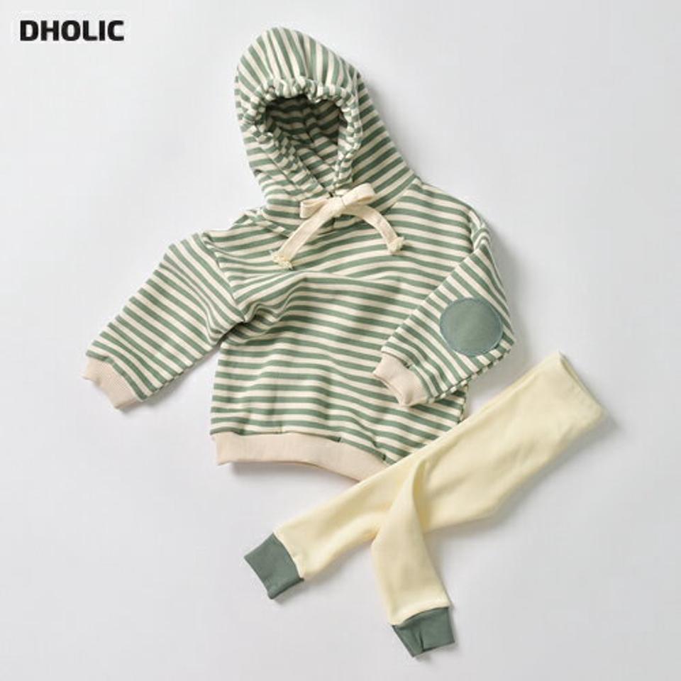 両起毛パッチボーダーフーディ上下SET・u09775 キッズ【3~8才】【set】【セットアップ setup トップス パーカー ボーダー柄 フーディー フード パンツ ズボン 裏起毛 両起毛 起毛 女の子 男の子 冬 韓国 韓国子供服 子供 こども 子供服 こども服】【KIDS】