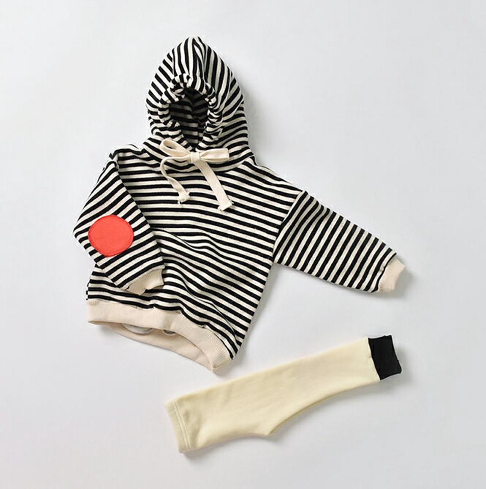 両起毛パッチボーダーフーディ上下SET・u09775 キッズ【3~8才】【set】【セットアップ setup トップス パーカー ボーダー柄 フーディー フード パンツ ズボン 裏起毛 両起毛 起毛 女の子 男の子 冬 韓国 韓国子供服 子供 こども 子供服 こども服】【KIDS】