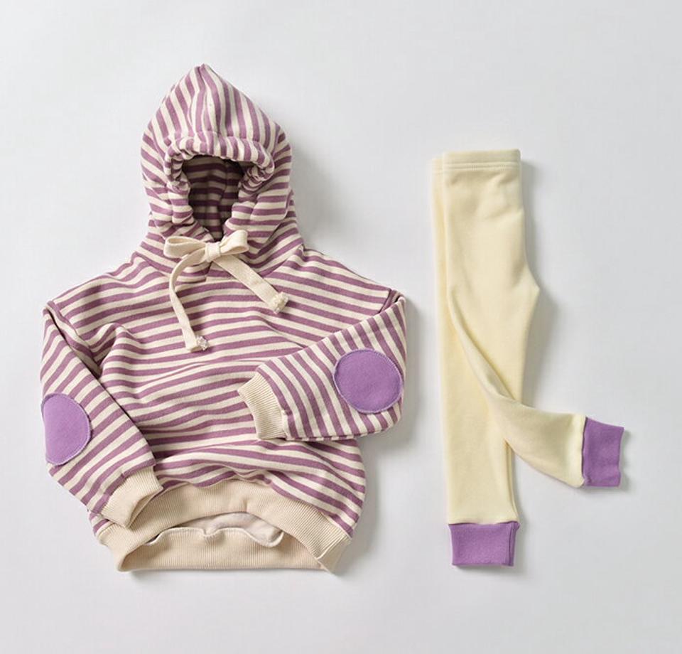 両起毛パッチボーダーフーディ上下SET・u09775 キッズ【3~8才】【set】【セットアップ setup トップス パーカー ボーダー柄 フーディー フード パンツ ズボン 裏起毛 両起毛 起毛 女の子 男の子 冬 韓国 韓国子供服 子供 こども 子供服 こども服】【KIDS】