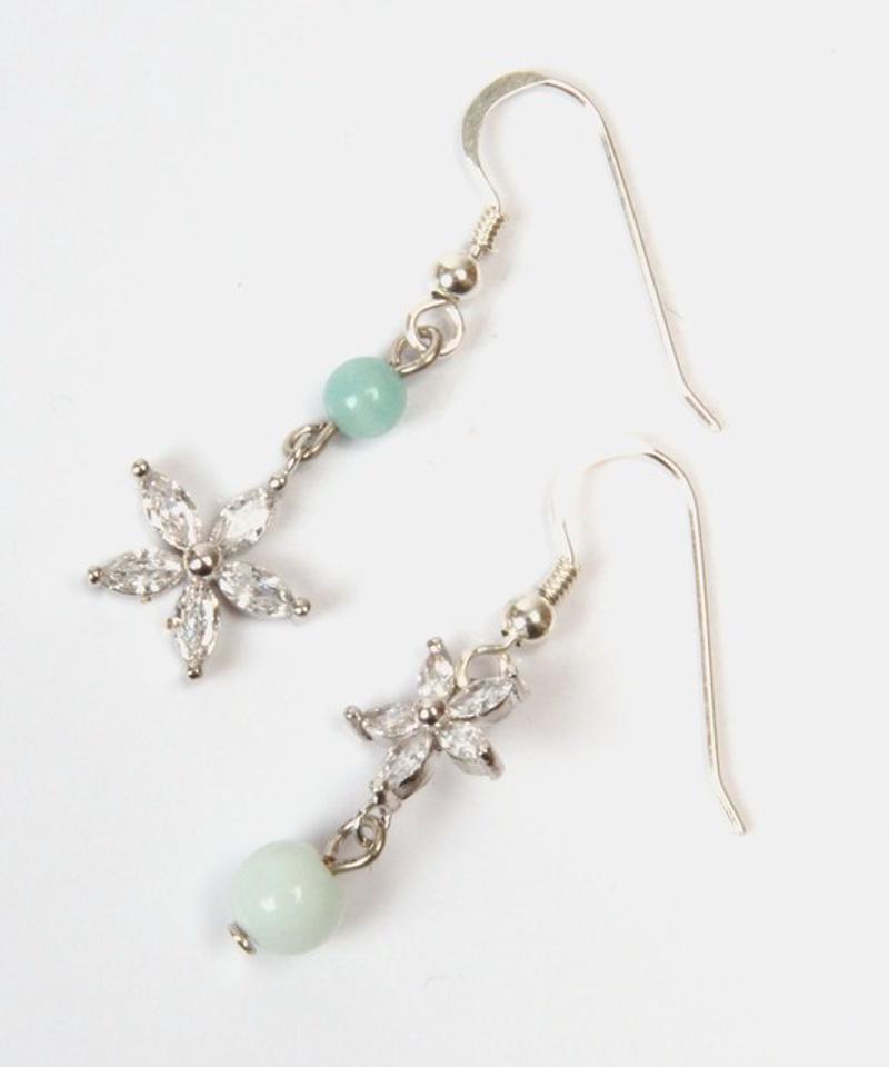 【大人可愛いガラスアクセサリー】シルバー925 アマゾナイト花ガラスピアス