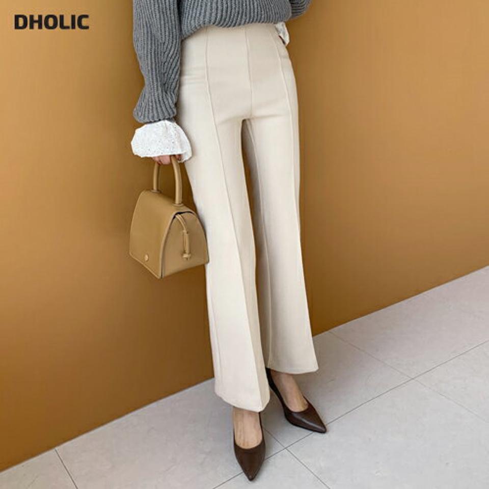 起毛スリムブーツカットスラックス・全2色・t61375 レディース 【pt】【韓国 ファッション ボトムス パンツ ロング ブーツカット スリム 細身 タイト ハイウエスト オフィス 十分丈 ポケット 保温性 起毛 スラックス ファスナー カジュアル 秋 冬】