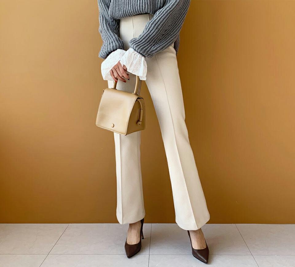 起毛スリムブーツカットスラックス・全2色・t61375 レディース 【pt】【韓国 ファッション ボトムス パンツ ロング ブーツカット スリム 細身 タイト ハイウエスト オフィス 十分丈 ポケット 保温性 起毛 スラックス ファスナー カジュアル 秋 冬】