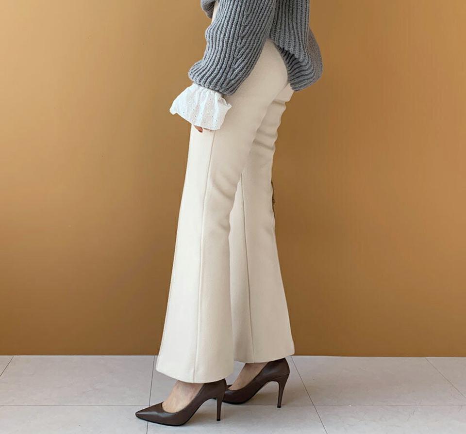 起毛スリムブーツカットスラックス・全2色・t61375 レディース 【pt】【韓国 ファッション ボトムス パンツ ロング ブーツカット スリム 細身 タイト ハイウエスト オフィス 十分丈 ポケット 保温性 起毛 スラックス ファスナー カジュアル 秋 冬】