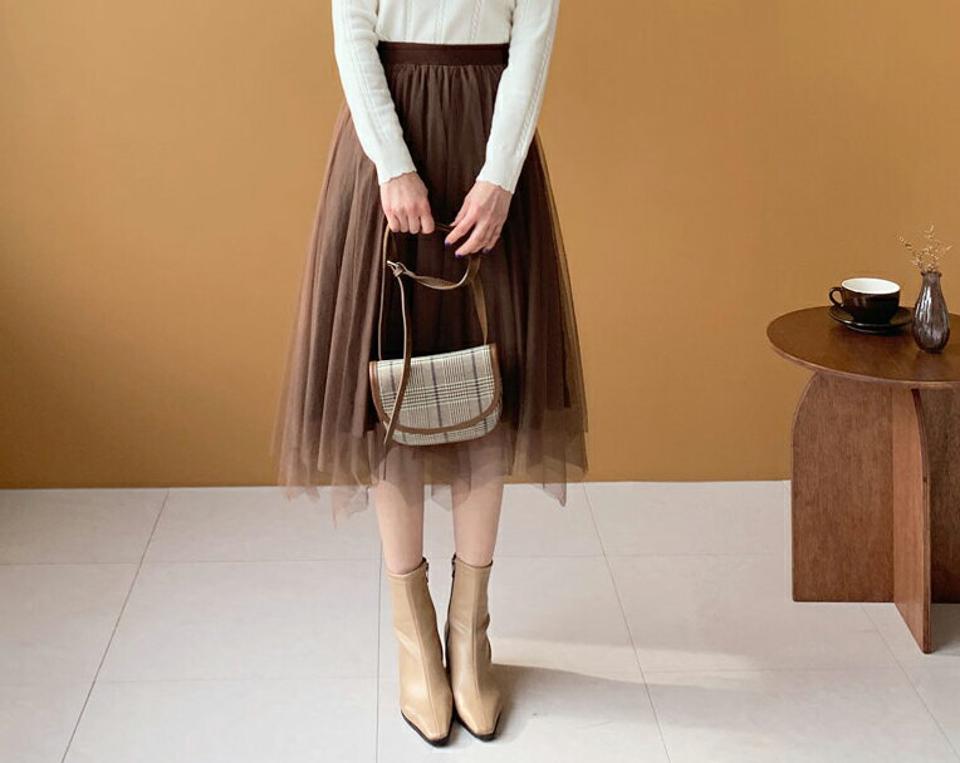 【只今セール】プリーツリバーシブルスカート・全3色・e61367 レディース 【sk】【韓国 ファッション ボトムス スカート ロング ロングスカート フレア Aライン プリーツ プリーツ シブル ニットスカート チュール リバーシブル ウエストゴム カジュアル 秋 冬】【TI】