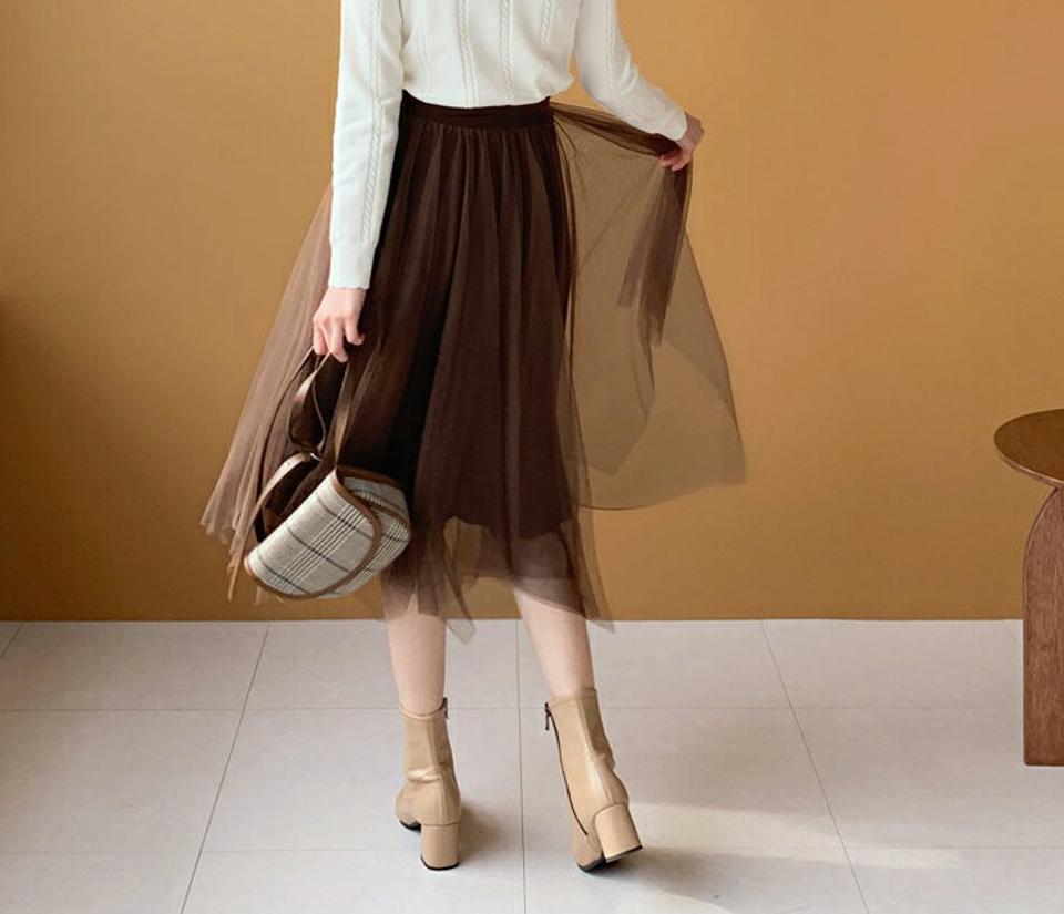 【只今セール】プリーツリバーシブルスカート・全3色・e61367 レディース 【sk】【韓国 ファッション ボトムス スカート ロング ロングスカート フレア Aライン プリーツ プリーツ シブル ニットスカート チュール リバーシブル ウエストゴム カジュアル 秋 冬】【TI】