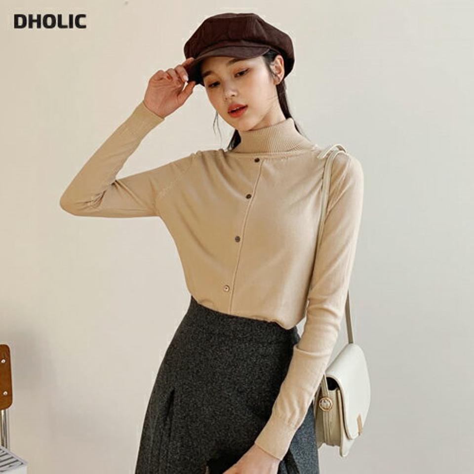 2TYPEバックボタンニット・全4色・t61349 レディース 【tops】【韓国 ファッション トップス ニット 長袖 タートルネック ハーフネック 2タイプ ハイネック ベーシック ナチュラル リブ バックボタン ユニーク カジュアル 秋 冬】
