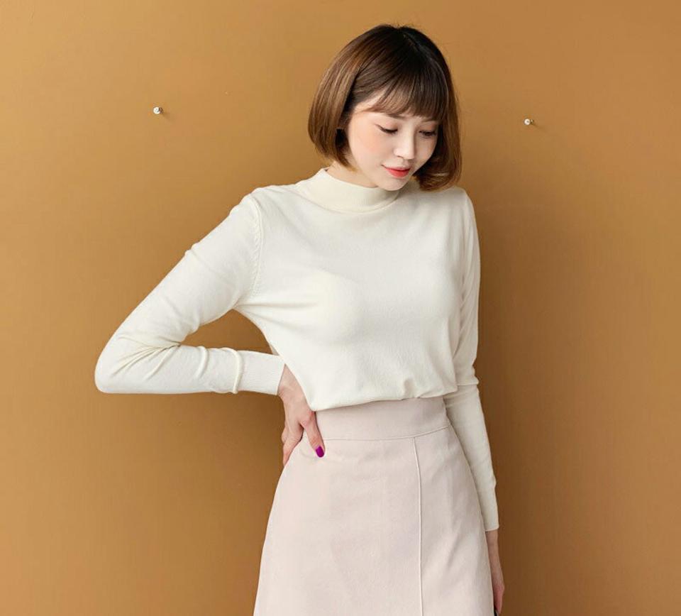 2TYPEバックボタンニット・全4色・t61349 レディース 【tops】【韓国 ファッション トップス ニット 長袖 タートルネック ハーフネック 2タイプ ハイネック ベーシック ナチュラル リブ バックボタン ユニーク カジュアル 秋 冬】