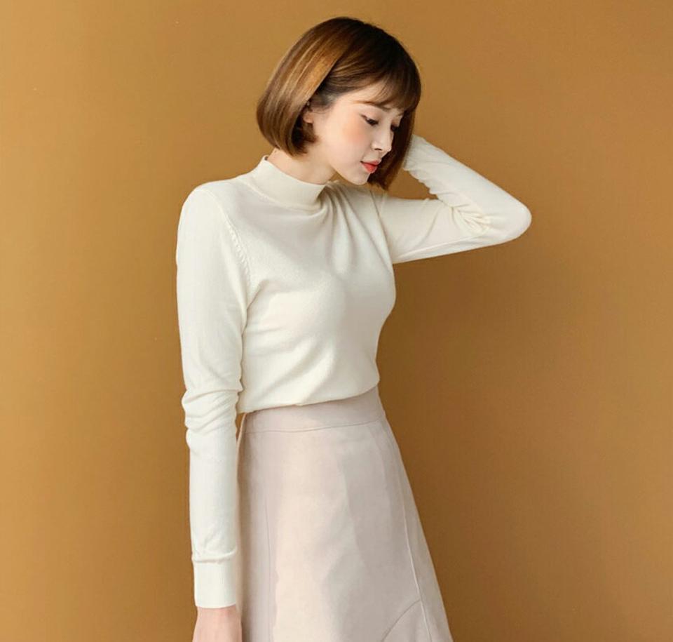 2TYPEバックボタンニット・全4色・t61349 レディース 【tops】【韓国 ファッション トップス ニット 長袖 タートルネック ハーフネック 2タイプ ハイネック ベーシック ナチュラル リブ バックボタン ユニーク カジュアル 秋 冬】