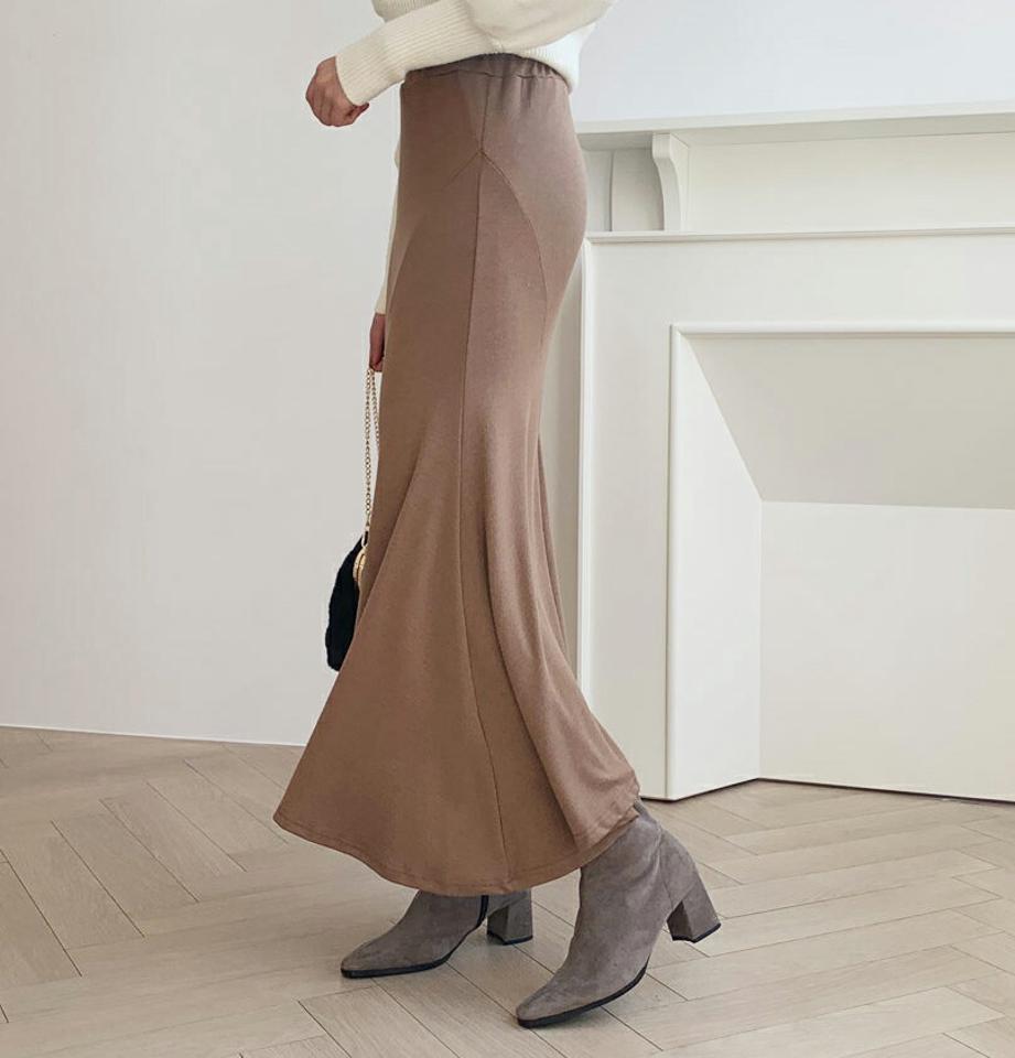 スリットフレアスカート・全3色・t61370 レディース 【sk】【韓国 ファッション ボトムス スカート フレアスカート スリム デイリー ロング ハイウエスト スリット ウエストゴム 細身 フレア やわらかい カジュアル 秋 冬】