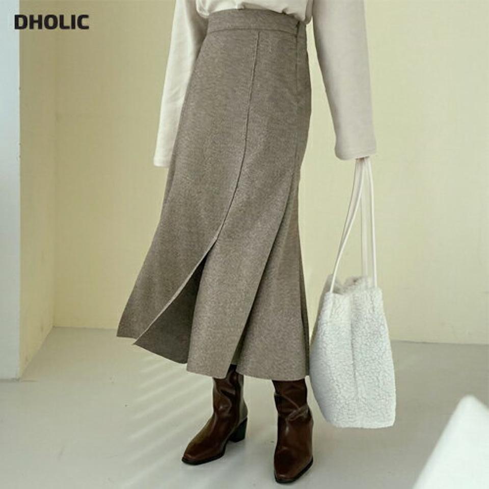 ヘリンボーンスカート・全2色・t66100 レディース 【sk】【スカート ロングスカート ロング ヘリンボーン シック シンプル 大人 Aライン ピンタック スリット 秋 冬 韓国 ファッション】【ハイホリHIHOLLI】