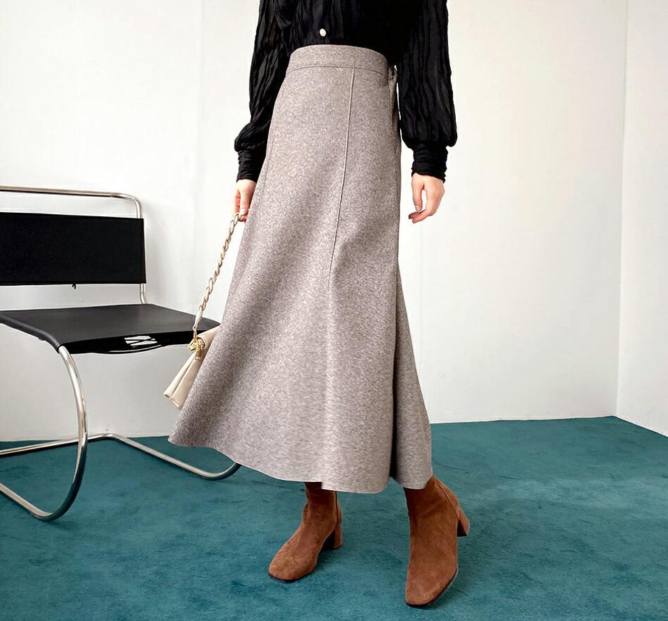 ヘリンボーンスカート・全2色・t66100 レディース 【sk】【スカート ロングスカート ロング ヘリンボーン シック シンプル 大人 Aライン ピンタック スリット 秋 冬 韓国 ファッション】【ハイホリHIHOLLI】