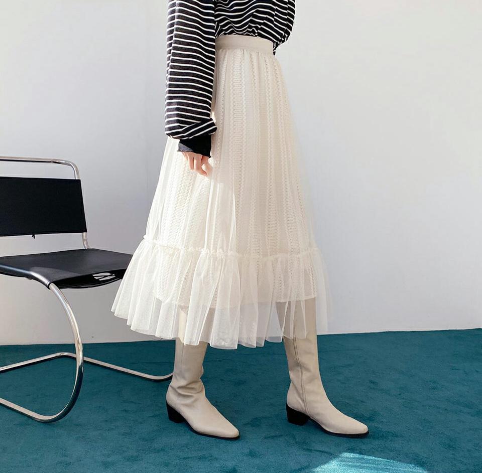 チュールレーススカート・全2色・b65997 レディース 【sk】【スカート チュールスカート チュール 透け感 シフォン シアー シースルー レース ウエストゴム かわいい 可愛い 体型カバー 秋 冬 韓国 ファッション】【ハイホリHIHOLLI】
