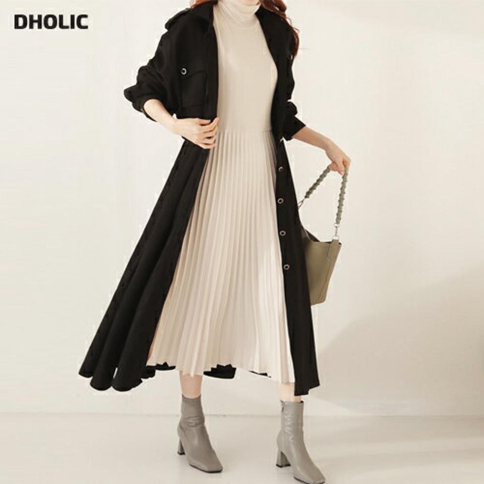 【送料無料】ベルト付ボタンワンピース・全2色・t66098 レディース 【ops】【ワンピース ロング ロングワンピース 長袖 ベルト 単色 無地 シンプル 大人 カジュアル 秋 冬 韓国 ファッション】【ハイホリHIHOLLI】