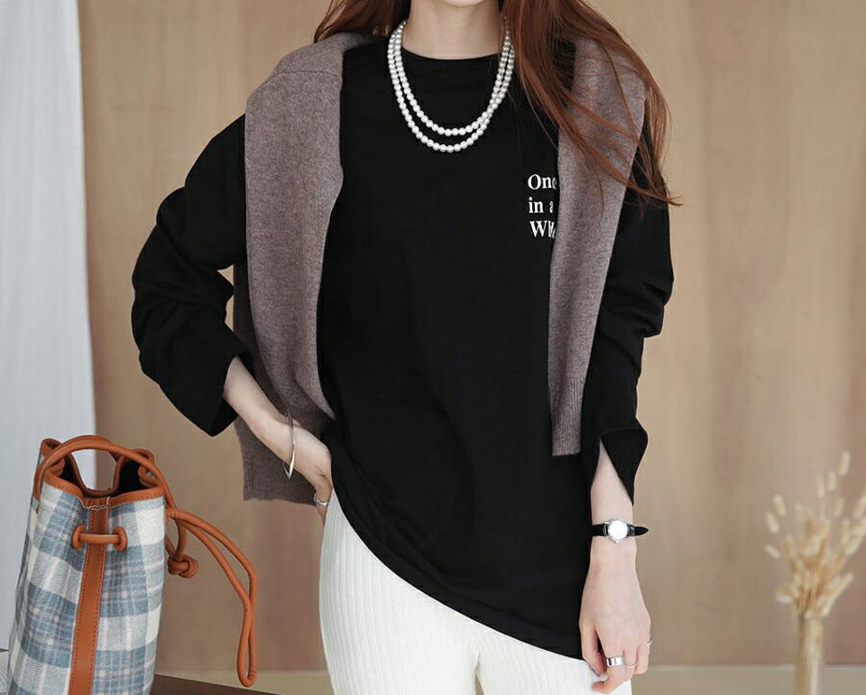 ルーズレタリングTシャツ・全3色・t66014 レディース 【tops】【トップス Tシャツ 長袖 レタリング ロゴ ロゴT ロンT カジュアル ラフ ルーズ 秋 冬 韓国 ファッション】【ハイホリHIHOLLI】
