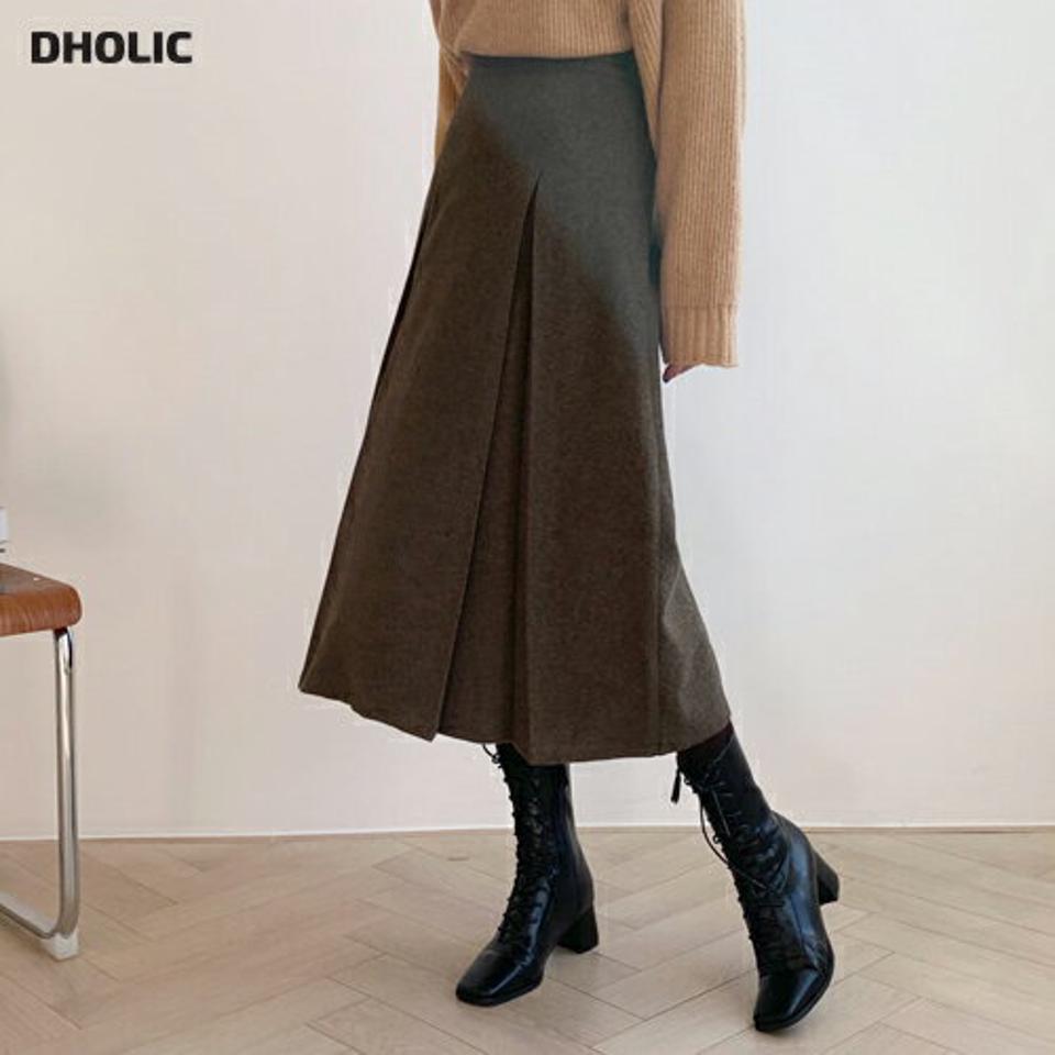 メランジタックスカート・全3色・b61368 レディース 【sk】【韓国 ファッション ボトムス スカート ロング ロングスカート Aライン フレア メランジ タックスカート バックゴム サイドジップ フロントタック ユニーク カジュアル 秋 冬】