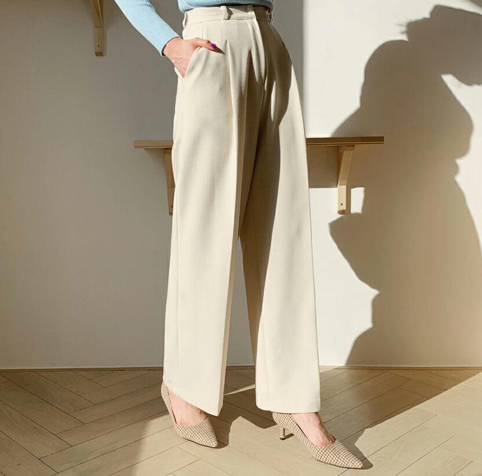 タックワイドスラックス・全2色・t61372 レディース 【pt】【韓国 ファッション ボトムス パンツ ルーズ スラックス 美脚 大人 無地 細身 ハイウエスト お仕事 オフィス タック ワイド ファスナー サイドポケット ベルトループ カジュアル 秋 冬】