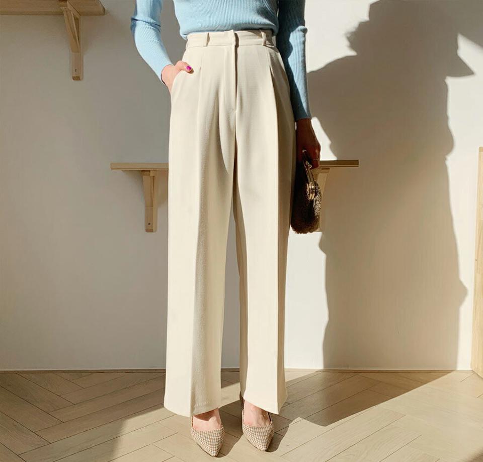 タックワイドスラックス・全2色・t61372 レディース 【pt】【韓国 ファッション ボトムス パンツ ルーズ スラックス 美脚 大人 無地 細身 ハイウエスト お仕事 オフィス タック ワイド ファスナー サイドポケット ベルトループ カジュアル 秋 冬】