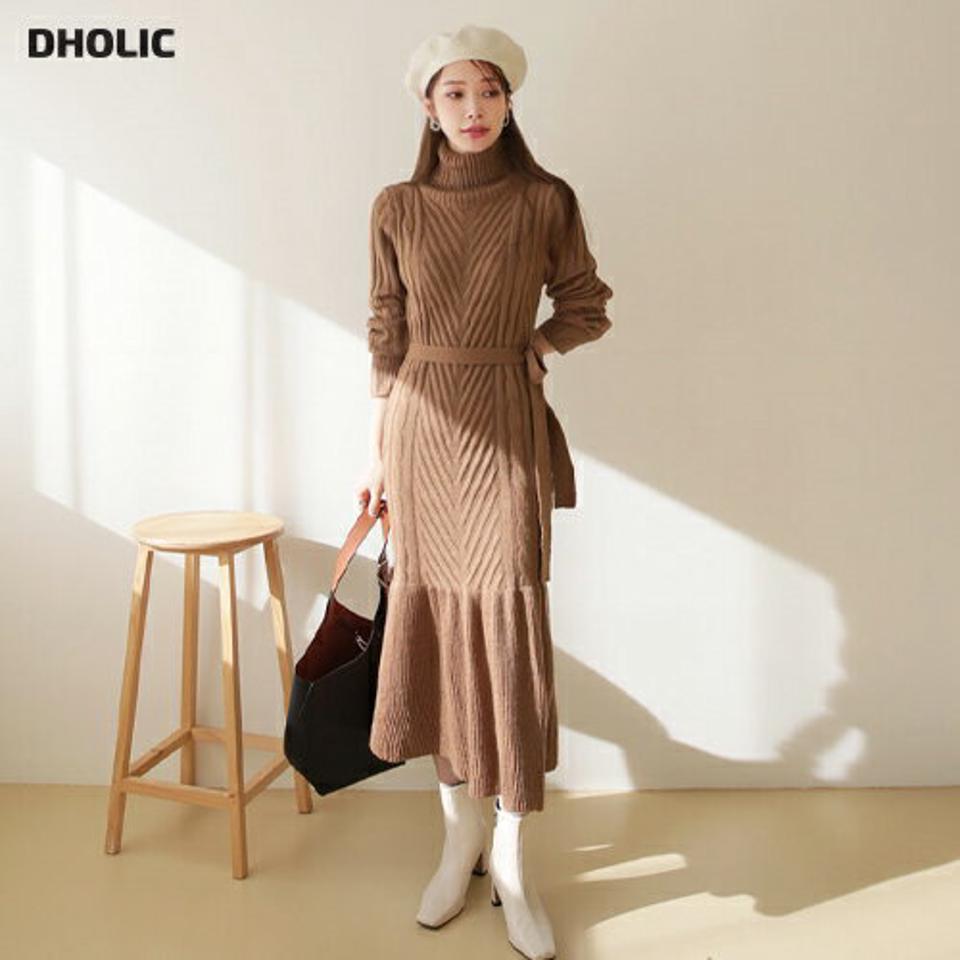 ストラップ付タートルニットワンピース・全3色・t66030 レディース 【ops】【ワンピース ロング ロングワンピース ニット ニットワンピース 長袖 タートルネック タートル カジュアル 秋 冬 韓国 ファッション】【ハイホリHIHOLLI】