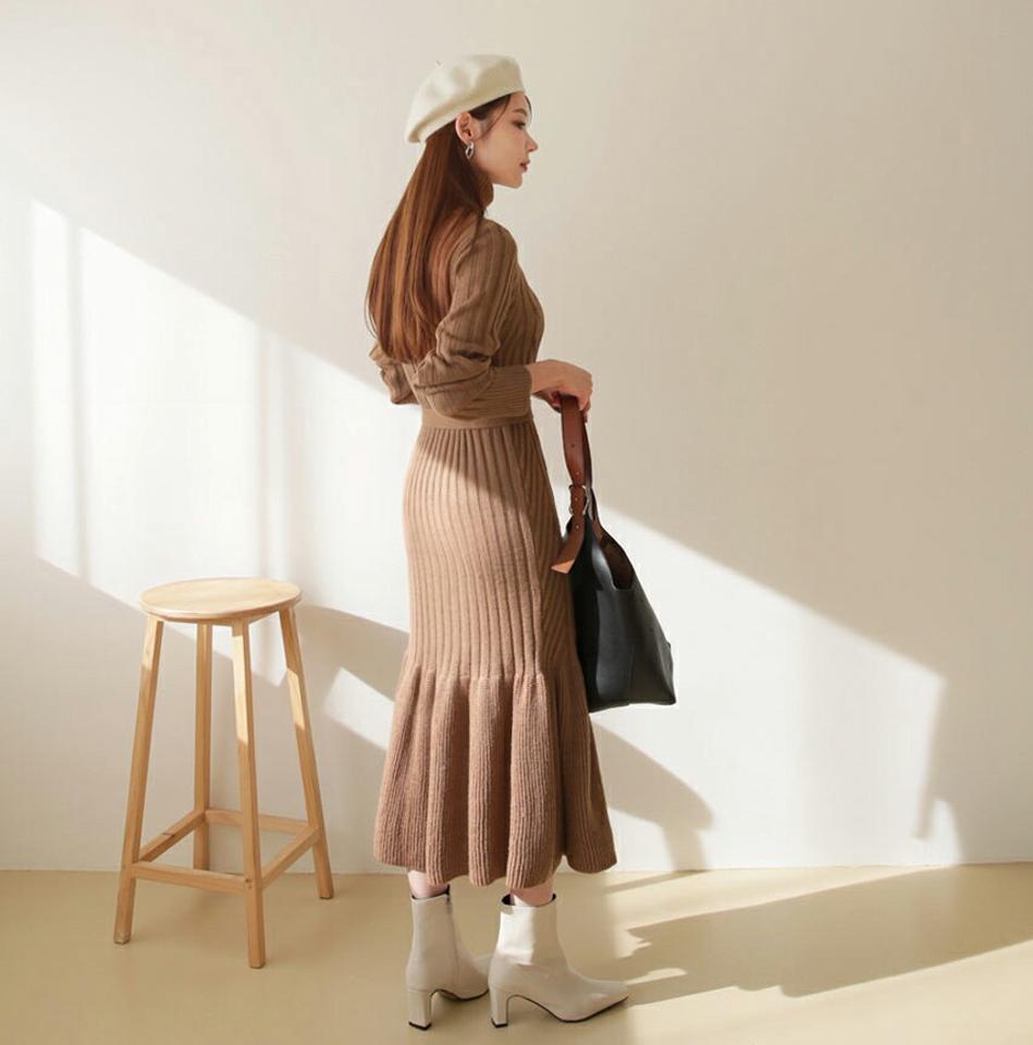 ストラップ付タートルニットワンピース・全3色・t66030 レディース 【ops】【ワンピース ロング ロングワンピース ニット ニットワンピース 長袖 タートルネック タートル カジュアル 秋 冬 韓国 ファッション】【ハイホリHIHOLLI】