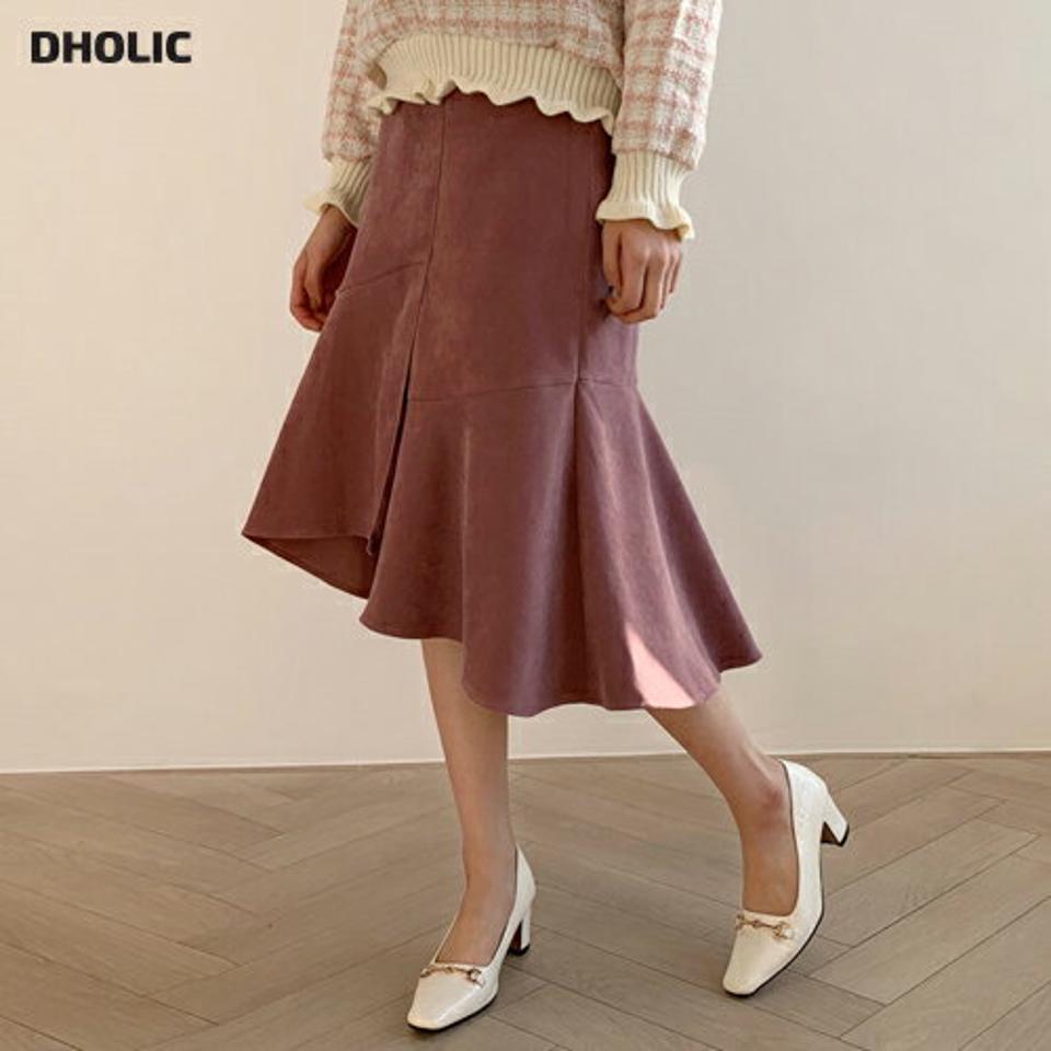 フレアアンバランススカート・全5色・b61371 レディース 【sk】【韓国 ファッション ボトムス スカート ロング ロングスカート ミディ フレア Aライン アンバランス バックゴム サイドジップ フレアヘム スリット入り カジュアル 秋 冬】