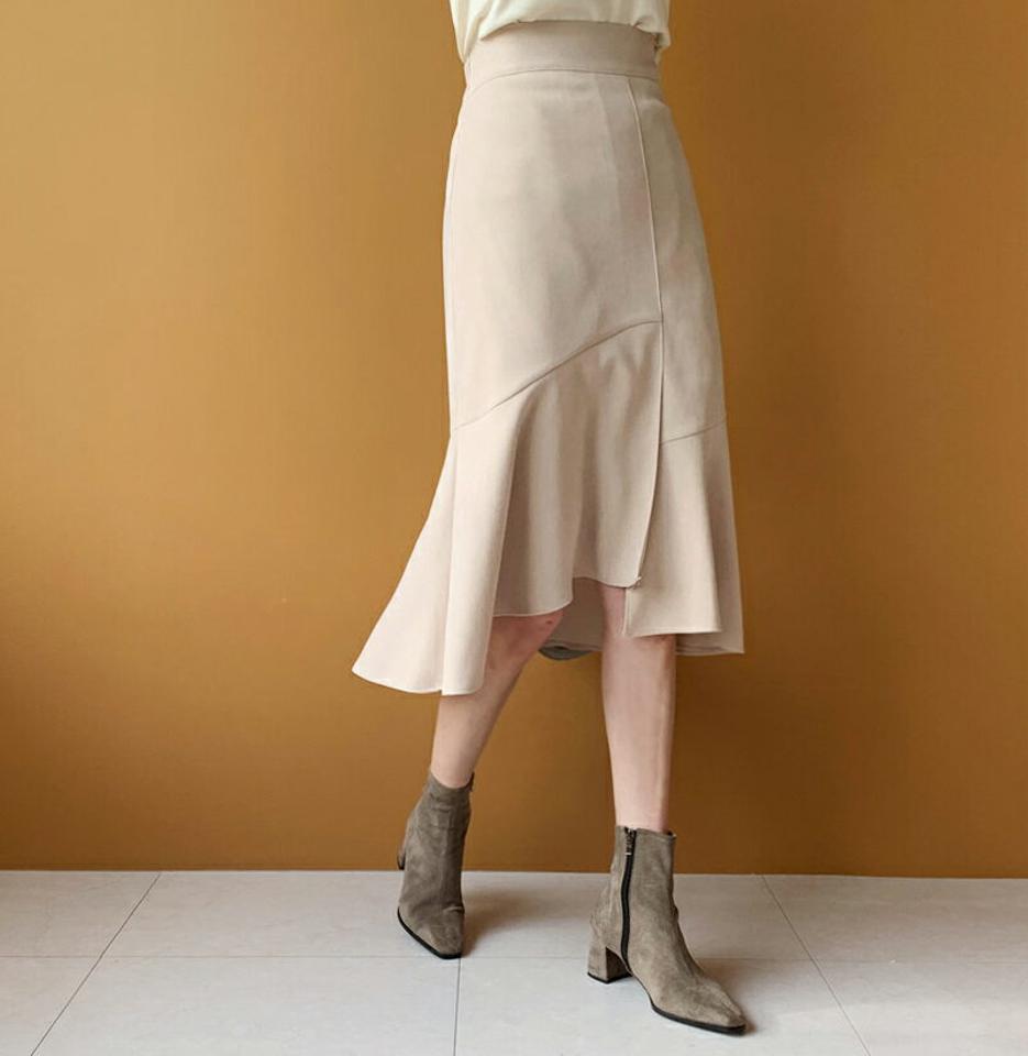 フレアアンバランススカート・全5色・b61371 レディース 【sk】【韓国 ファッション ボトムス スカート ロング ロングスカート ミディ フレア Aライン アンバランス バックゴム サイドジップ フレアヘム スリット入り カジュアル 秋 冬】