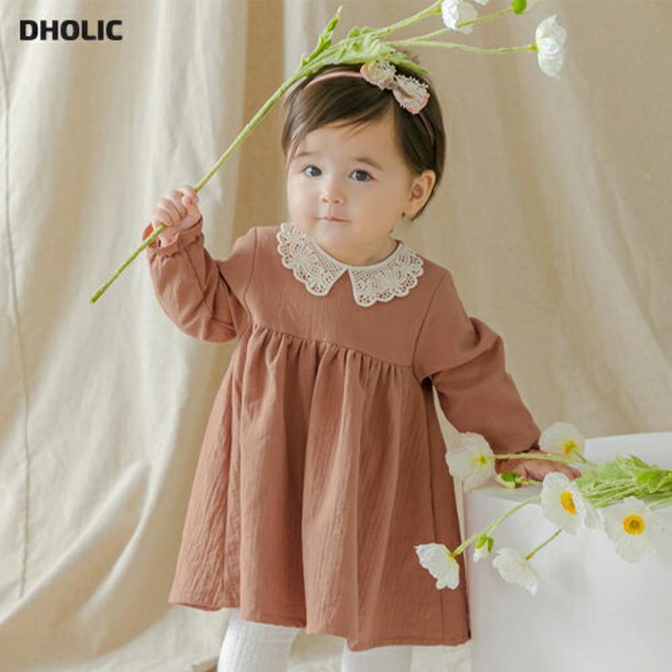 レースカラーコットンワンピース p008853 キッズ 【0~2才】【ops】【韓国 ファッション ワンピース 膝丈 フレア Aライン レース セレモニー 撮影 お出かけ 女の子キッズ 子供 子供用 ベビー 赤ちゃん ベビー用 赤ちゃん用 出産祝い 秋 冬】【KIDS】