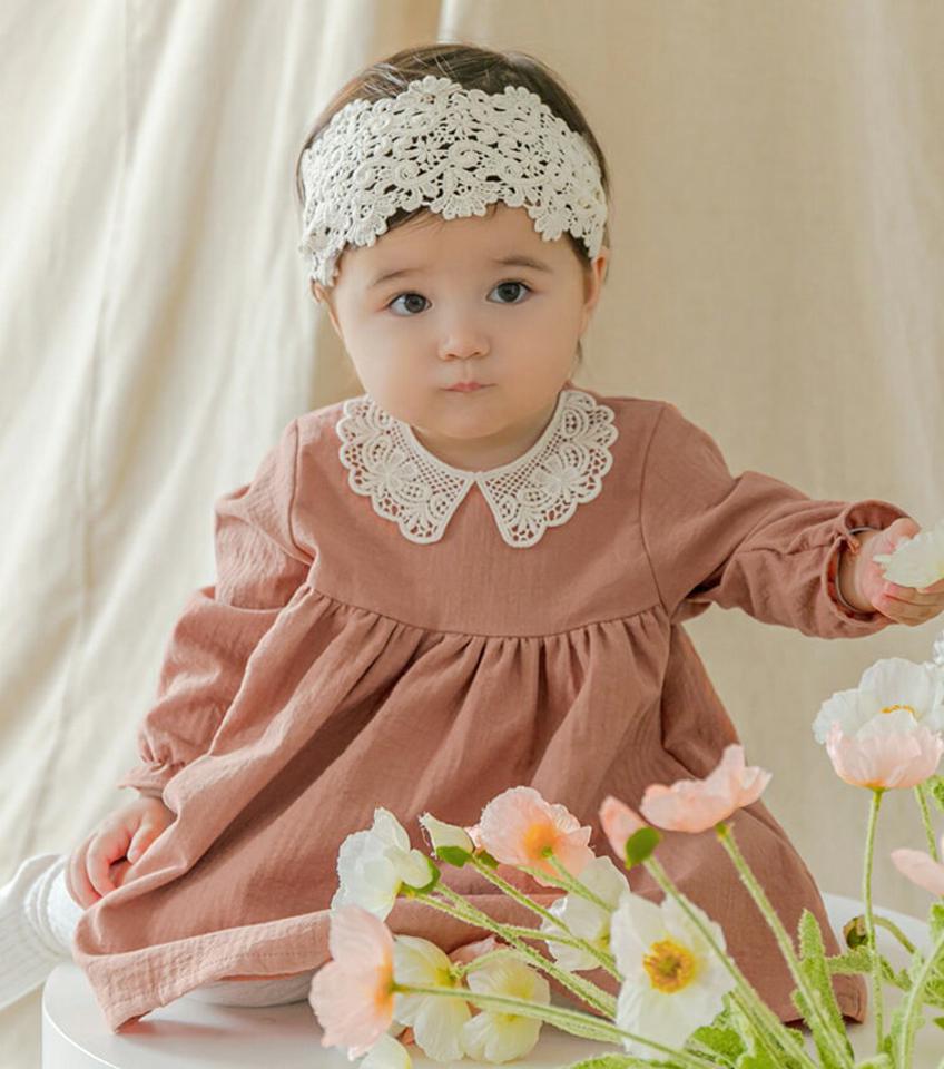 レースカラーコットンワンピース p008853 キッズ 【0~2才】【ops】【韓国 ファッション ワンピース 膝丈 フレア Aライン レース セレモニー 撮影 お出かけ 女の子キッズ 子供 子供用 ベビー 赤ちゃん ベビー用 赤ちゃん用 出産祝い 秋 冬】【KIDS】