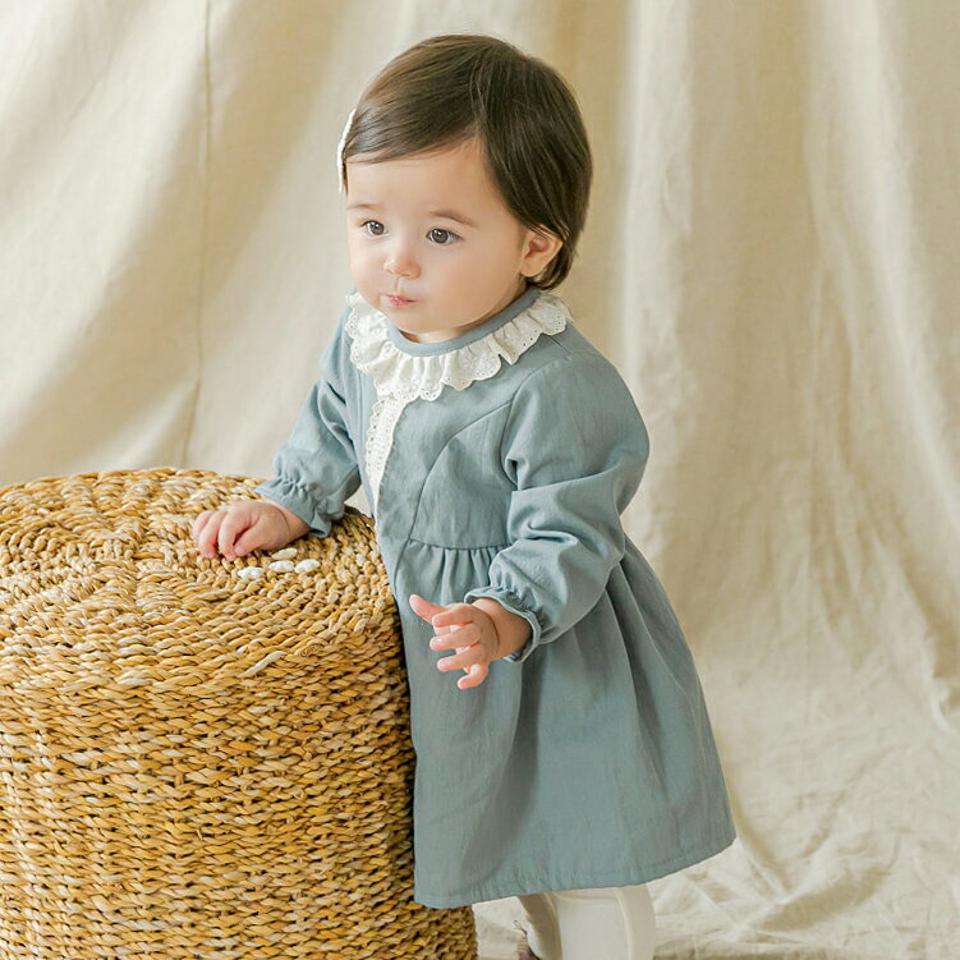 パフ袖コットンワンピース p008851 キッズ 【0~2才】【ops】【韓国 ファッション ワンピース 膝丈 フレア Aライン レース セレモニー 撮影 お出かけ 女の子キッズ 子供 子供用 ベビー 赤ちゃん ベビー用 赤ちゃん用 出産祝い 秋 冬】【KIDS】