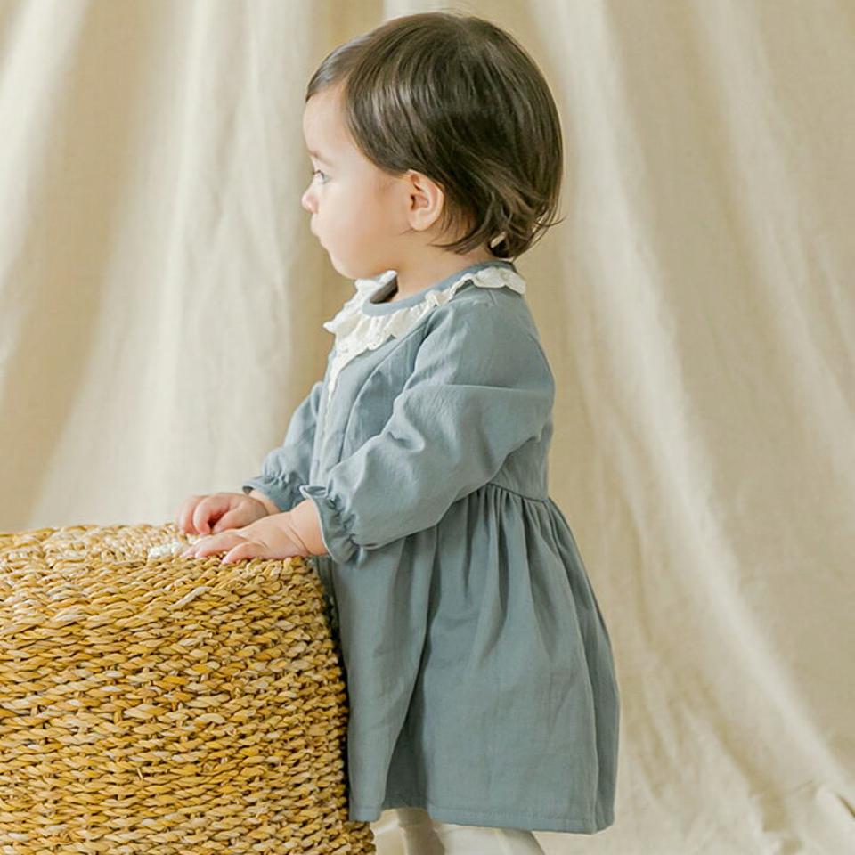 パフ袖コットンワンピース p008851 キッズ 【0~2才】【ops】【韓国 ファッション ワンピース 膝丈 フレア Aライン レース セレモニー 撮影 お出かけ 女の子キッズ 子供 子供用 ベビー 赤ちゃん ベビー用 赤ちゃん用 出産祝い 秋 冬】【KIDS】