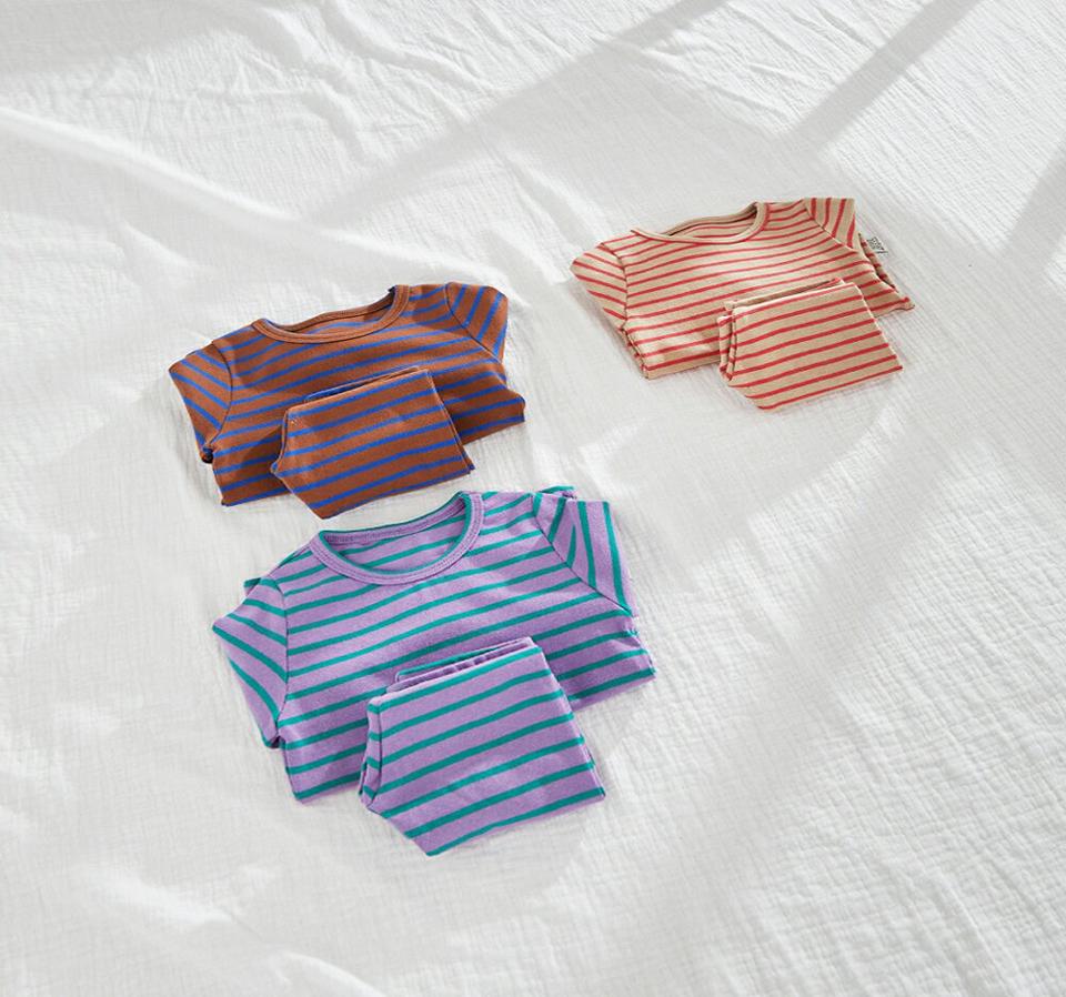 【キッズ30%OFF】ボーダールームウェア上下SET(junior)・u10747 キッズ【9~17才】【uw】【ルームウェア パジャマ 部屋着 トップス 長袖 パンツ ズボン 長ズボン ボーダー柄 カジュアル 女の子 男の子 韓国 韓国子供服 子供 こども 子供服 こども服】【KIDS】