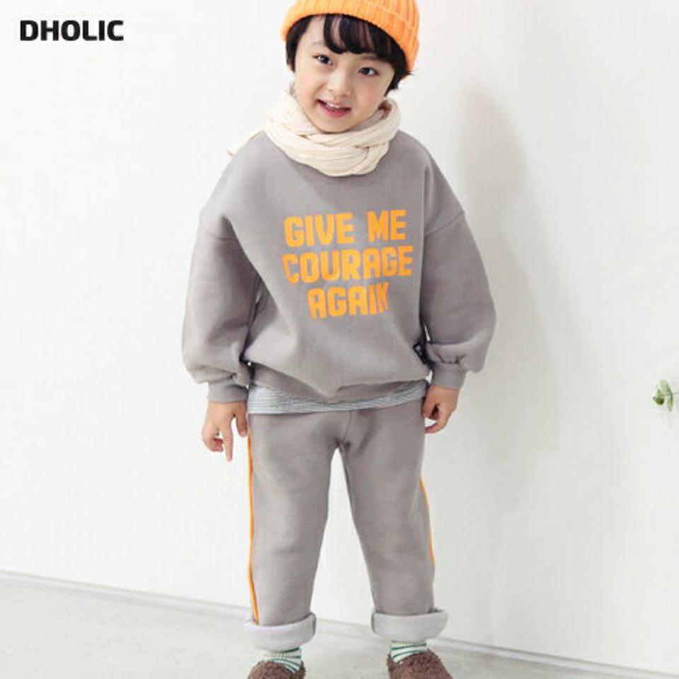 両起毛ネオン配色ロゴスウェット上下SET・p010805 キッズ 【3~8才】【pt】【韓国 ファッション セットアップ スウェット トレーナー 長袖 ロング パンツ ジョガーパンツ 無地 女の子 男の子 キッズ 子供 子供服 幼稚園 通学 通園 低学年 秋 冬】【KIDS】