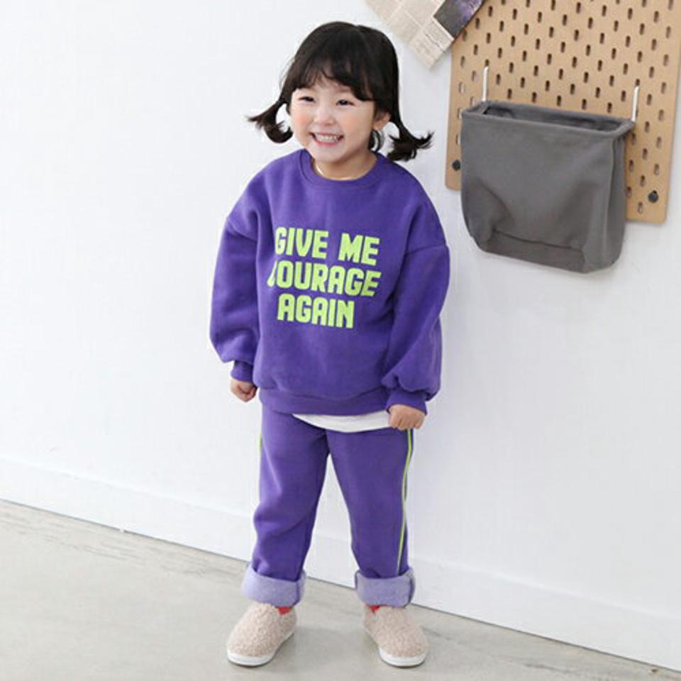 両起毛ネオン配色ロゴスウェット上下SET・p010805 キッズ 【3~8才】【pt】【韓国 ファッション セットアップ スウェット トレーナー 長袖 ロング パンツ ジョガーパンツ 無地 女の子 男の子 キッズ 子供 子供服 幼稚園 通学 通園 低学年 秋 冬】【KIDS】