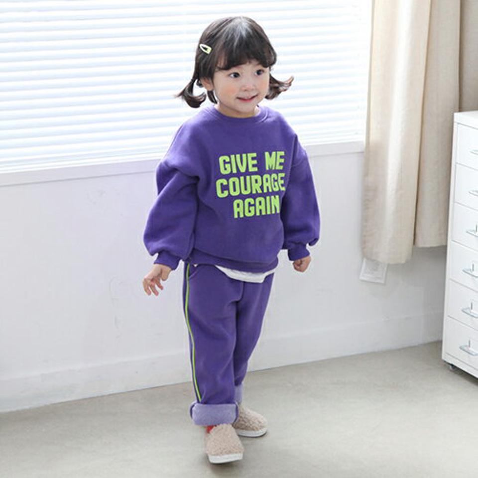 両起毛ネオン配色ロゴスウェット上下SET・p010805 キッズ 【3~8才】【pt】【韓国 ファッション セットアップ スウェット トレーナー 長袖 ロング パンツ ジョガーパンツ 無地 女の子 男の子 キッズ 子供 子供服 幼稚園 通学 通園 低学年 秋 冬】【KIDS】