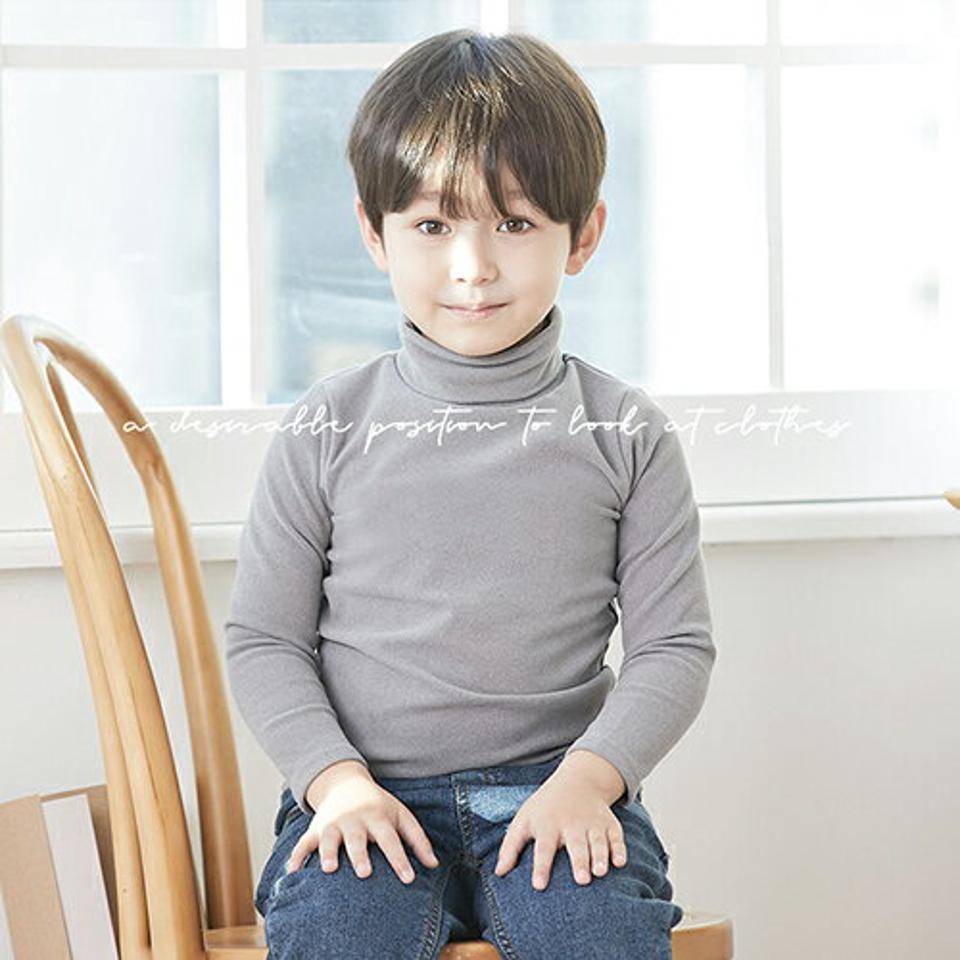 ハイネックソフトTシャツ(kids)・u10722 キッズ 【3~8才】【tops】【韓国 ファッション トップス Tシャツ カットソー 長袖 無地 スリム 細身 インナー レイヤード 女の子 男の子 キッズ 子供 子供服 幼稚園 通学 通園 低学年 秋 冬】【KIDS】