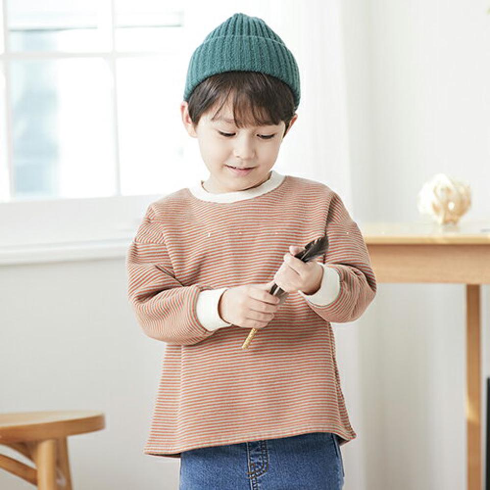 【キッズ30%OFF】両起毛配色ボーダースウェット(kids)・u10720 キッズ 【3~8才】【tops】【韓国 ファッション トップス スウェット トレーナー 長袖 女の子 男の子 Tシャツ デイリー ルーズ ゆったり パターン キッズ 子供 子供服 幼稚園 通学 通園 低学年 秋 冬】【KIDS】