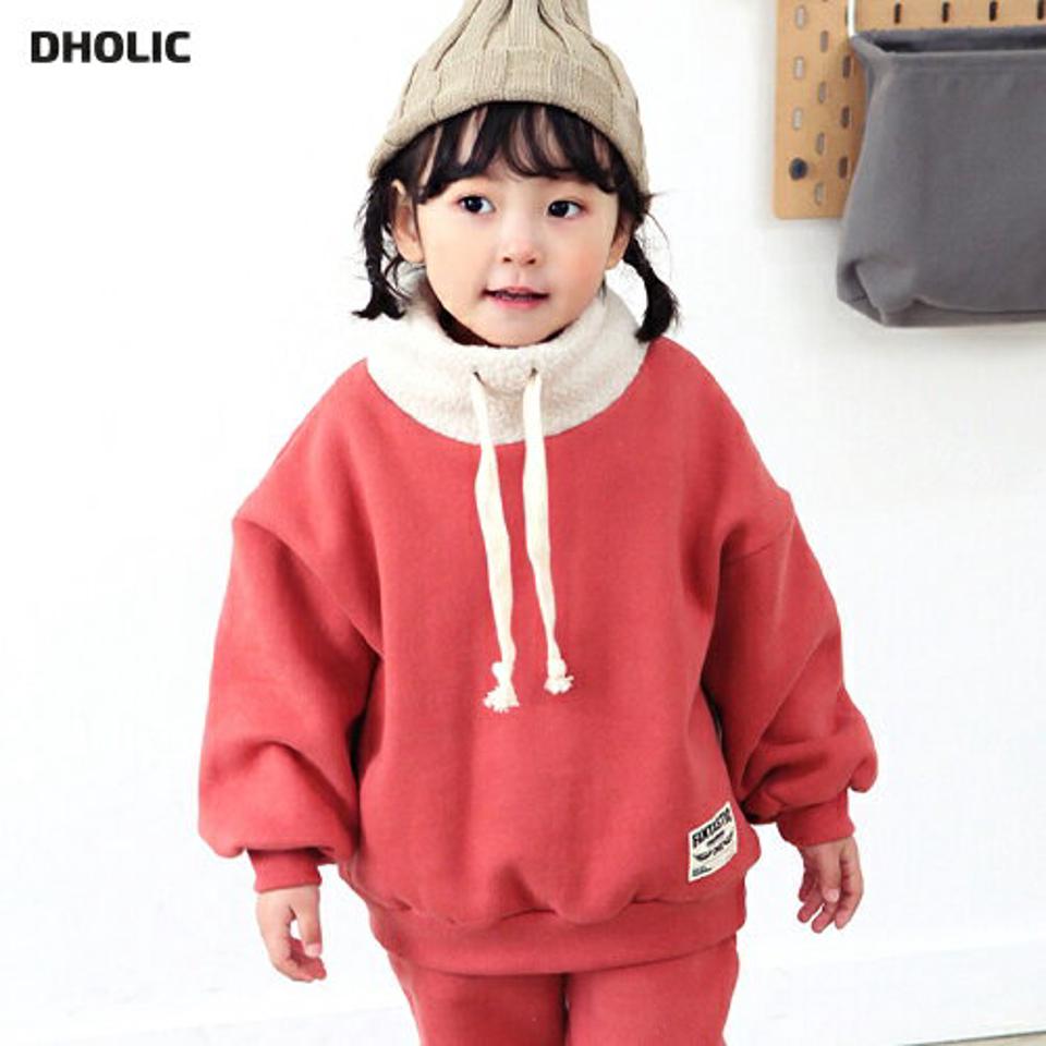 両起毛ボアネックスウェット・p010797 キッズ 【3~8才】【tops】【韓国 ファッション トップス スウェット トレーナー 長袖 女の子 男の子 Tシャツ デイリー ルーズ ゆったり ハイネック キッズ 子供 子供服 幼稚園 通学 通園 低学年 秋 冬】【KIDS】